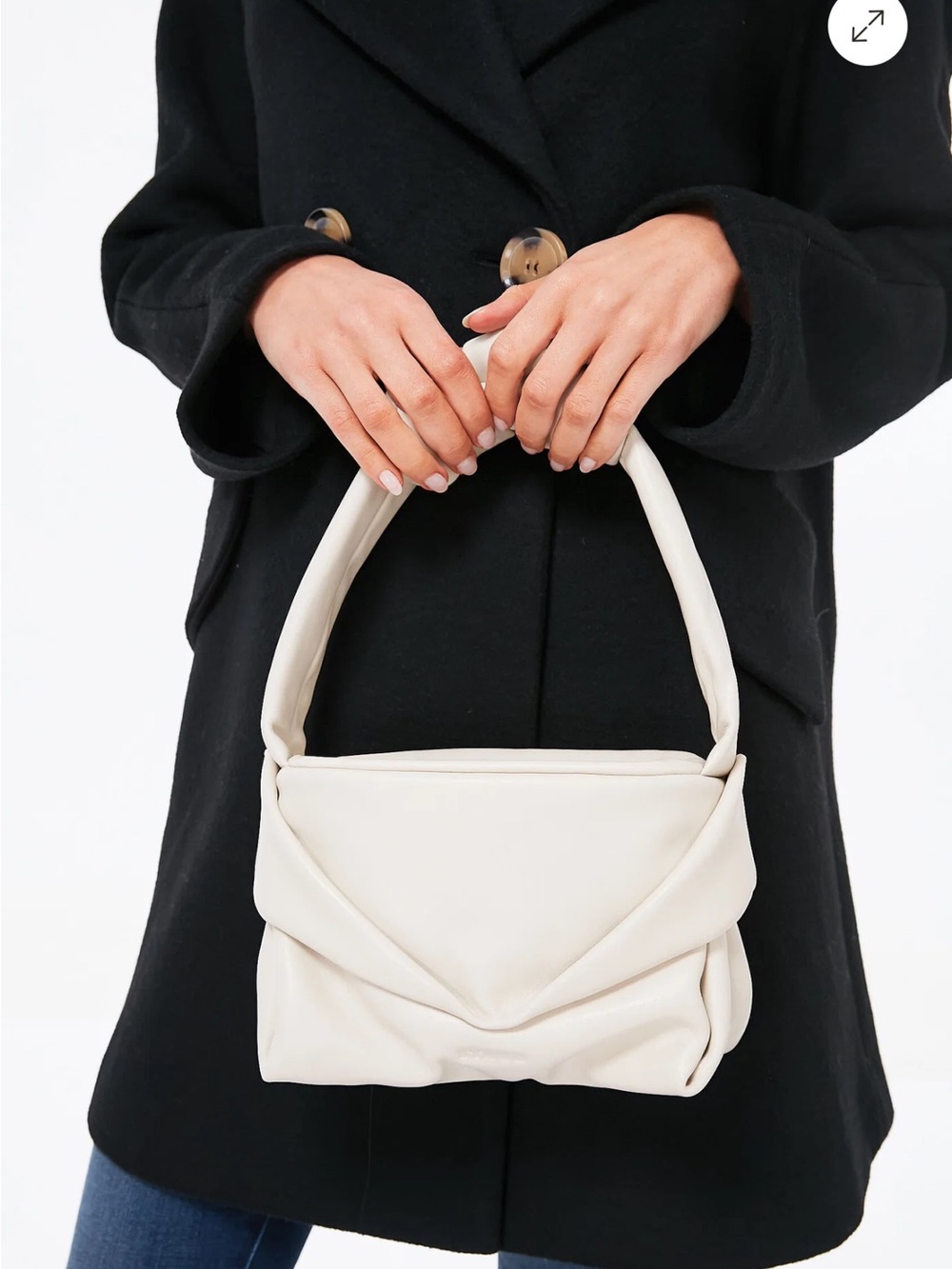 STAUD Cream Mini Shoulder Bag with Wrapped Handle